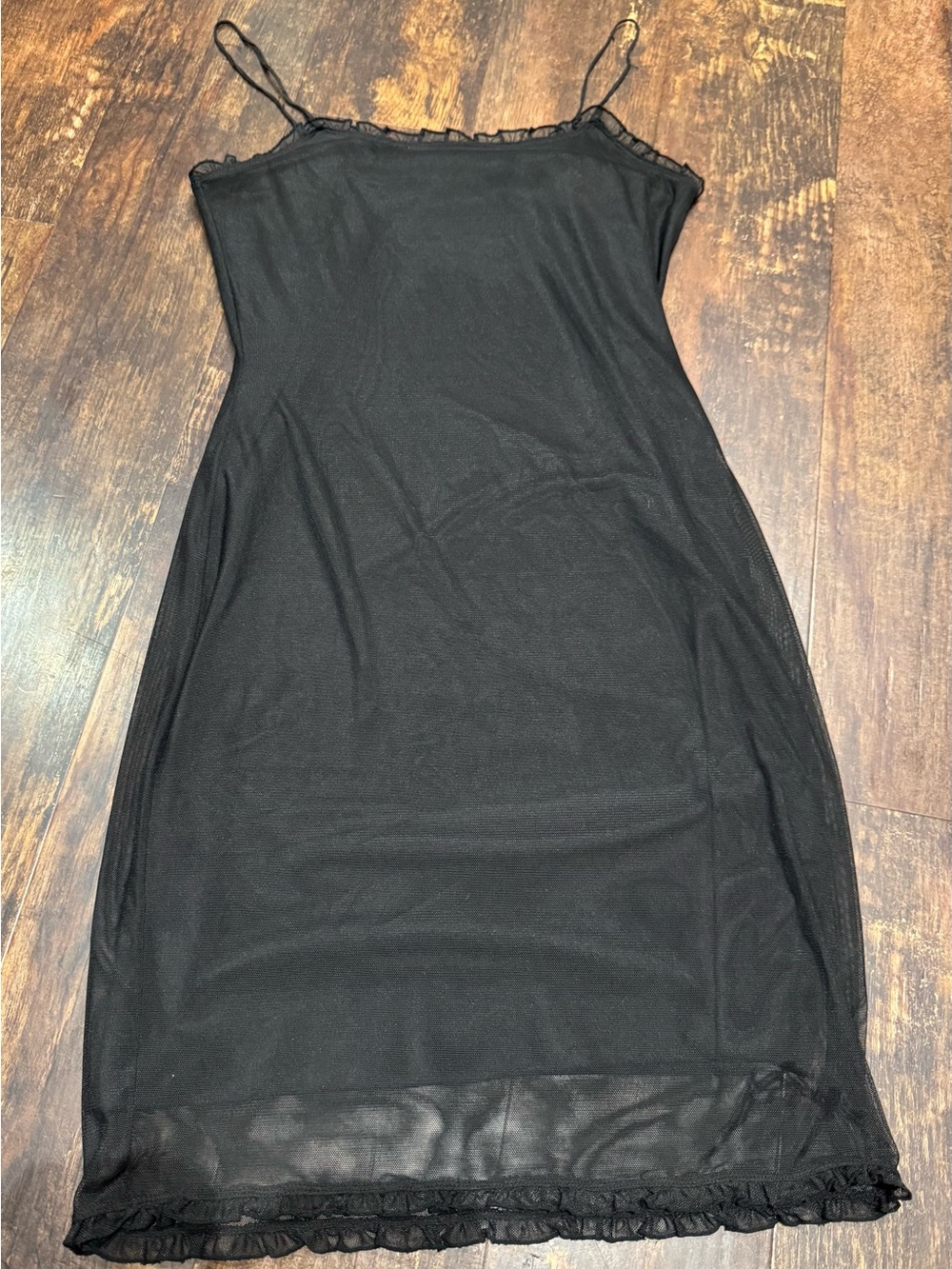 Women’s Vintage Y2K Ralph Lauren Spaghetti Strap Black Mesh Slip Dress Size Med